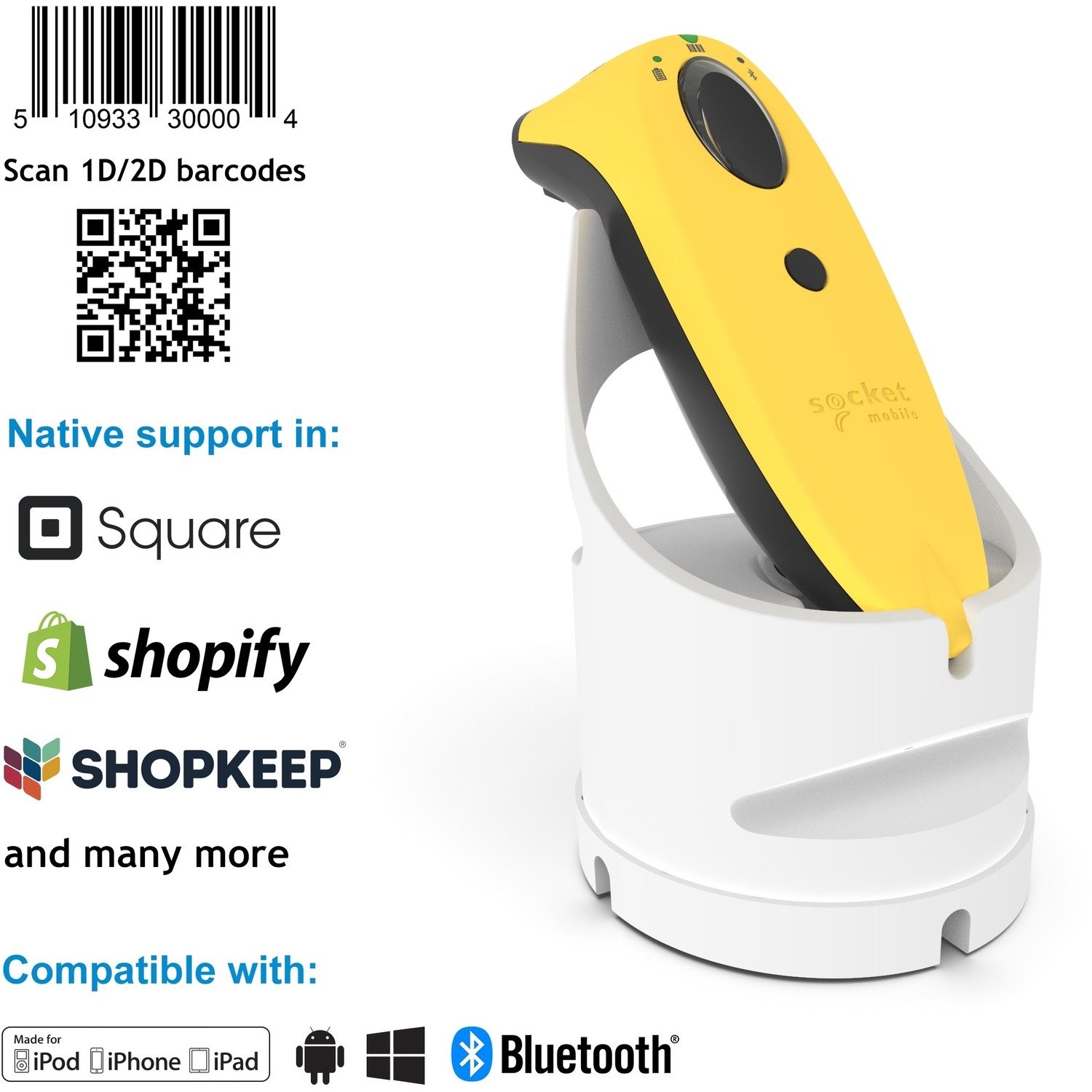 Socket Mobile SocketScan S740 Handheld Barcode Scanner - Wireless Connectivity - Yellow