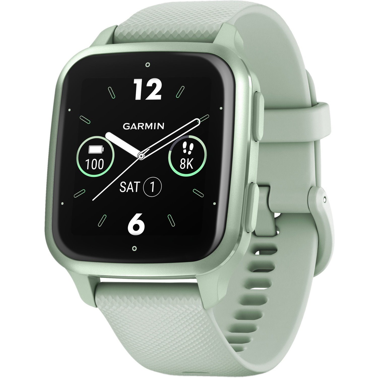 Garmin Venu Sq 2 Smart Watch - 40.60 mm Case Height - 37 mm Case Width - Metallic Mint, Cool Mint Case Color - Anodized Aluminium Case Material - Silicone Band Material - Wireless LAN