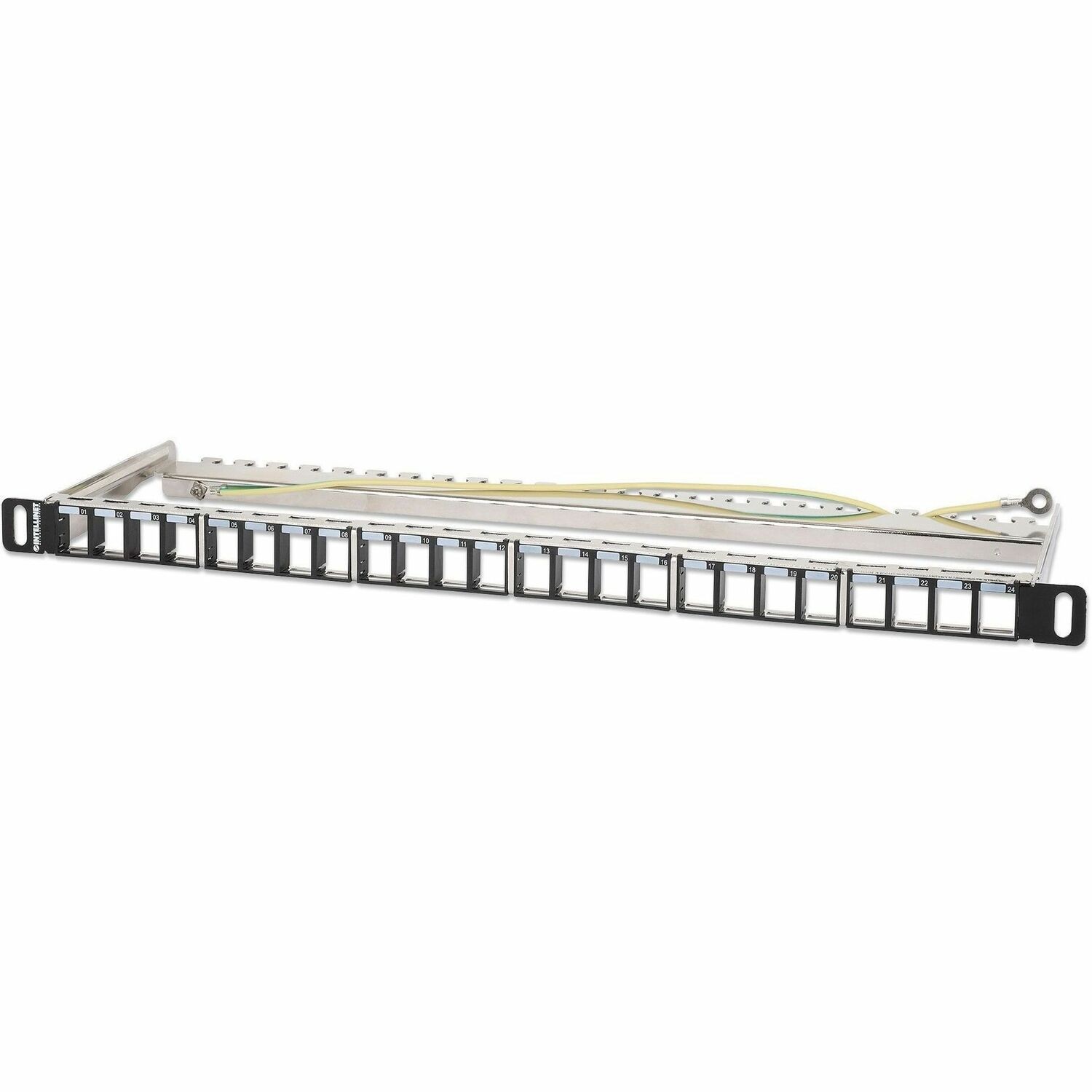 19" 24-Port Shielded Blank Patch Panel, 0.5U, Unloaded 19-inch Rackmount Keystone Panel for High-density Installations, Removable Cable-Management Bar, Black