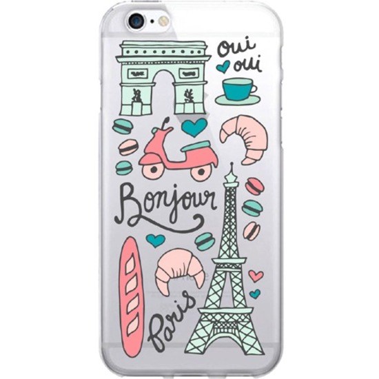 OTM Prints Clear Phone Case, Bonjour Paris Pink Mint - iPhone 7/7S