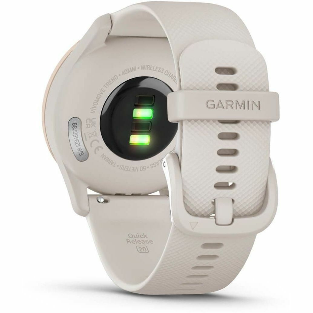 Garmin v&iacute;vomove Trend Smart Watch - 40 mm Case Height - 40 mm Case Width - Peach Gold, Ivory Case Color - Ivory Band Color - Stainless Steel Body Material - Fiber Reinforced Polymer Case Material - Silicone Band Material