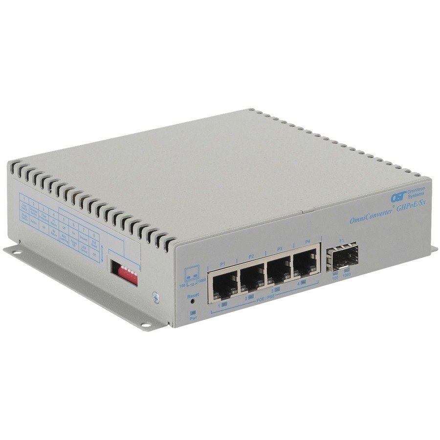 Omnitron Systems OmniConverter Unmanaged Gigabit High Power 60W PoE, SFP, RJ-45, Ethernet Fiber Switch