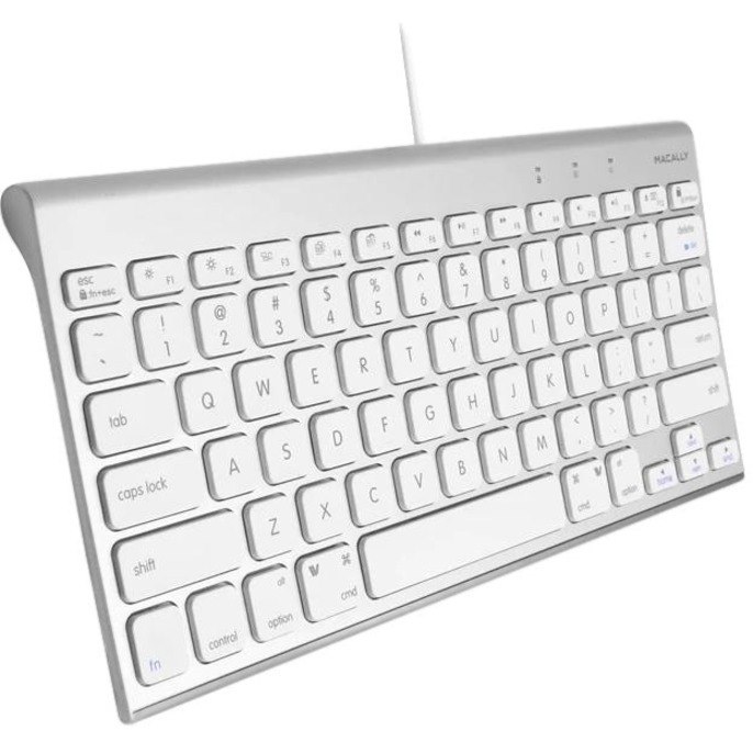 Macally Compact Brushed Metal USB Wired Keyboard For Mac And PC