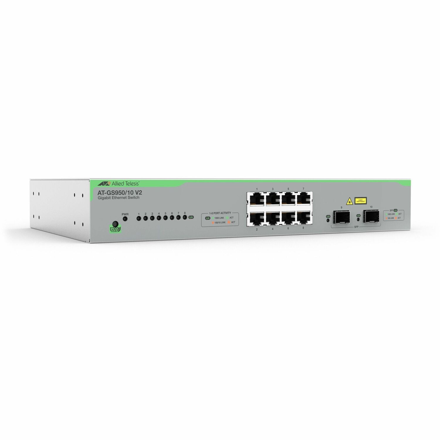 Allied Telesis WebSmart GS950 V2 AT-GS950/10 V2-30 8 Ports Ethernet Switch - Gigabit Ethernet - 10/100/1000Base-T, 100Base-FX, 1000Base-LX/SX - TAA Compliant