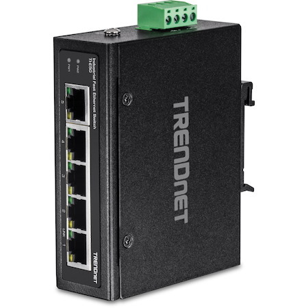 TRENDnet 5-Port Industrial Fast Ethernet DIN-Rail Switch, TI-E50, 5 x Fast Ethernet Ports, IP50 Rated, Extreme Temperature Operating Range, 1Gbps Switching Capacity, Lifetime Protection