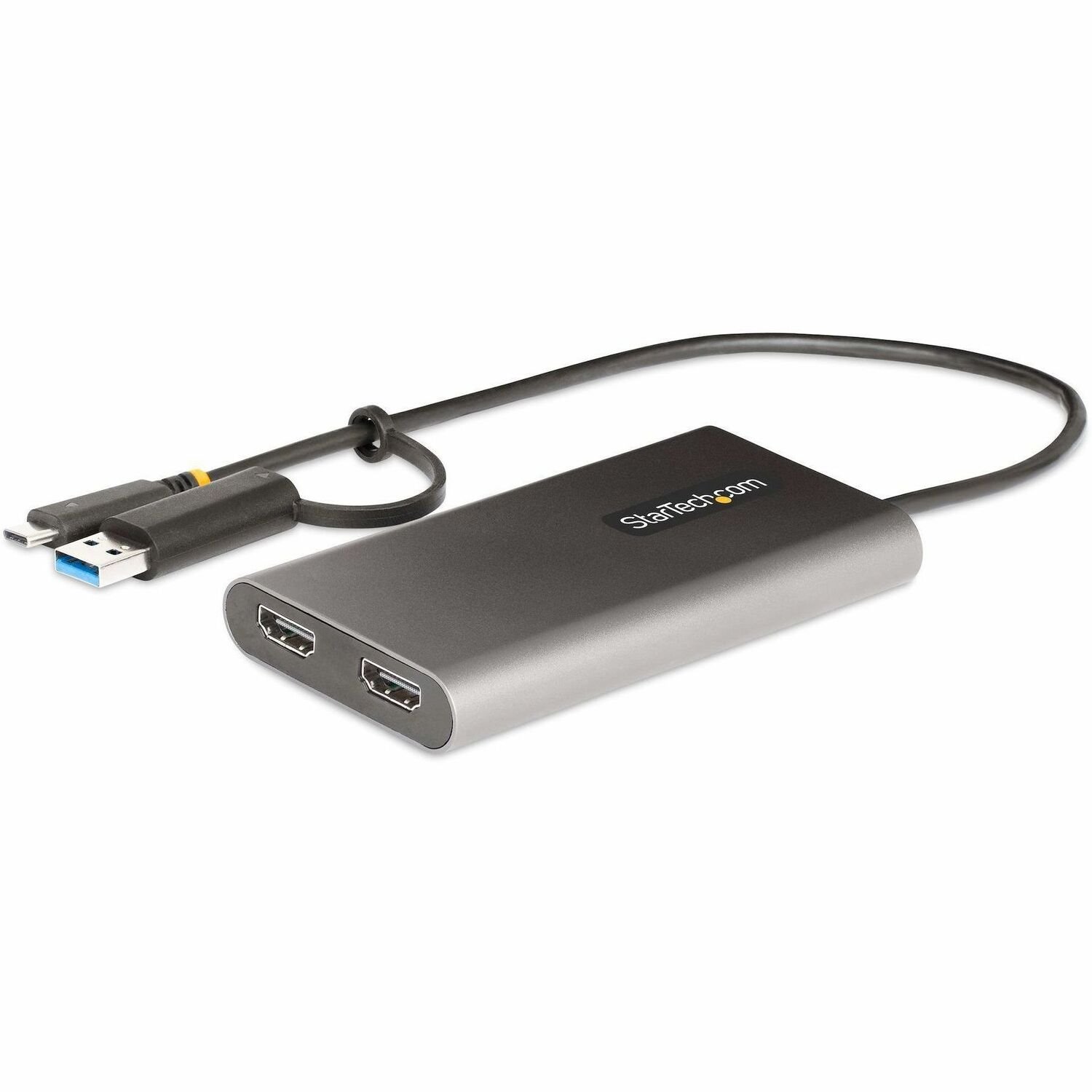 StarTech.com USB-C naar Dual-HDMI Adapter, USB-C of A naar 2x HDMI, 4K 60Hz, 100W PD, 30cm Ingebouwde Kabel, USB naar HDMI Converter