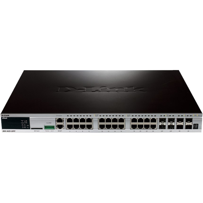 D-Link xStack DGS-3420 DGS-3420-28PC 20 Ports Manageable Layer 3 Switch - Gigabit Ethernet, Fast Ethernet - 10/100/1000Base-T, 10/100Base-TX, 10GBase-X