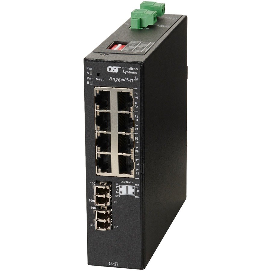 Omnitron Systems RuggedNet Unmanaged Ruggedized Industrial Gigabit, 2xSM LC, RJ-45, Ethernet Fiber Switch