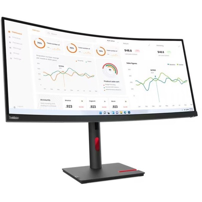 Lenovo ThinkVision T34w-30 34" Class UW-QHD Curved Screen LED Monitor - 21:9 - Raven Black