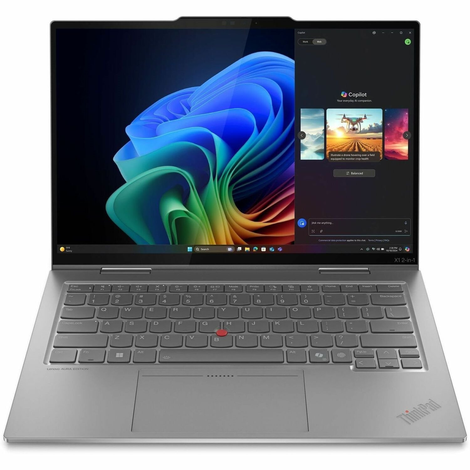 Lenovo Thinkpad X1 Gen 10 21NU001HAU 14" Touchscreen Convertible Copilot+ PC 2 in 1 Notebook - WUXGA - Intel Core Ultra 7 258V - Intel Evo Platform - 32 GB - 512 GB SSD - English Keyboard - Grey