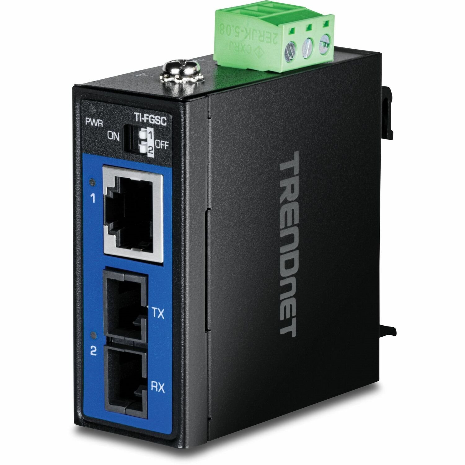 TRENDnet Hardened Industrial 1000BASE-LX Multi-Mode SC Fiber Media Converter (1km, 0.62mi.), TI-FGSC, 1 x Gigabit RJ45 Port, 1 x SC-Type Interface Port, NDAA TAA Compliant