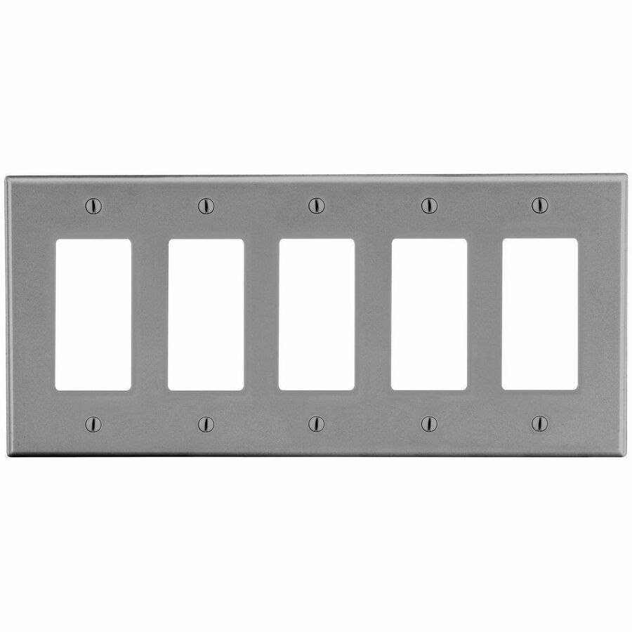Bryant Wallplate, 5-Gang, 5) Decorator, Gray