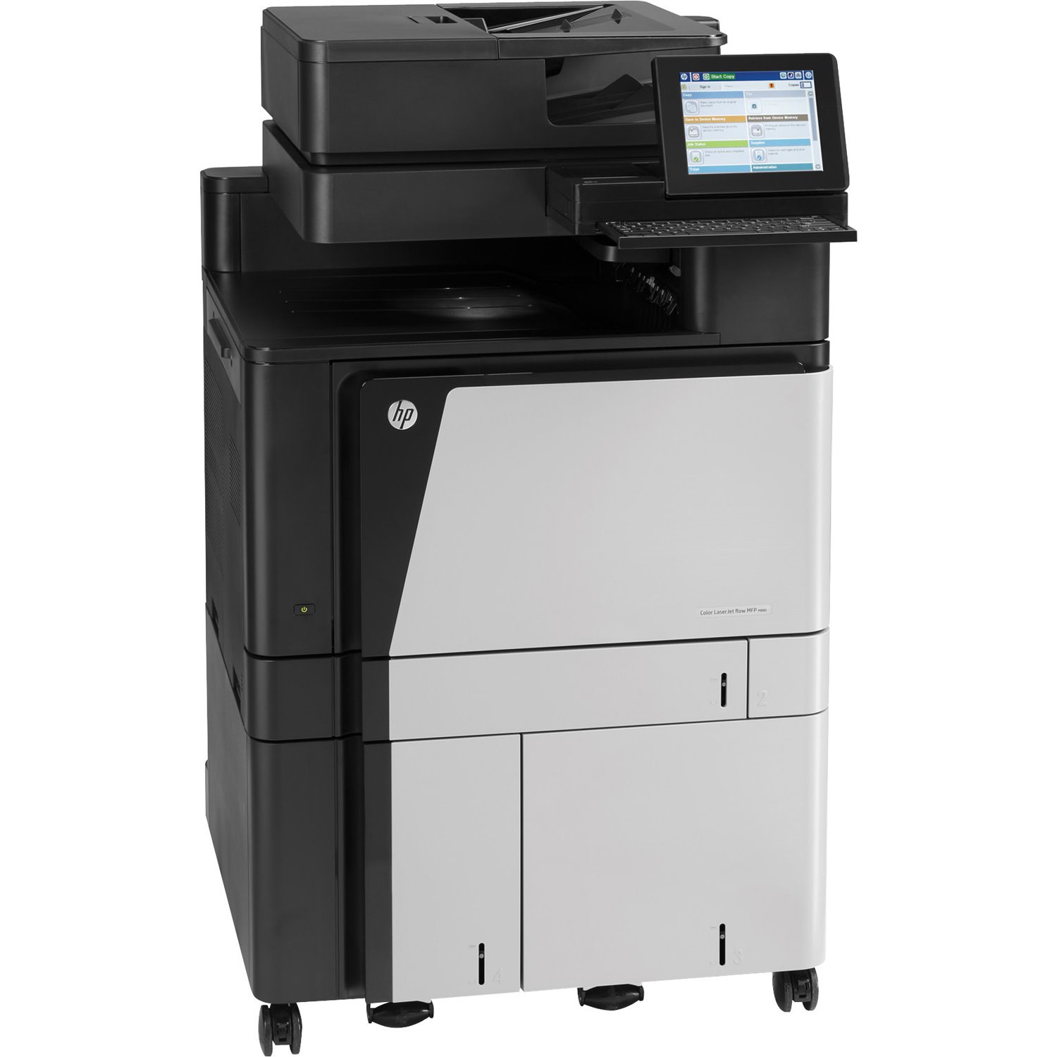 HP LaserJet M880z+ Laser Multifunction Printer-Color-Copier/Fax/Scanner-45 ppm Mono/45 ppm Color Print-1200x1200 Print-Automatic Duplex Print-200000 Pages Monthly-4100 sheets Input-Color Scanner-600 Optical Scan-Color Fax-Gigabit Ethernet Ethernet