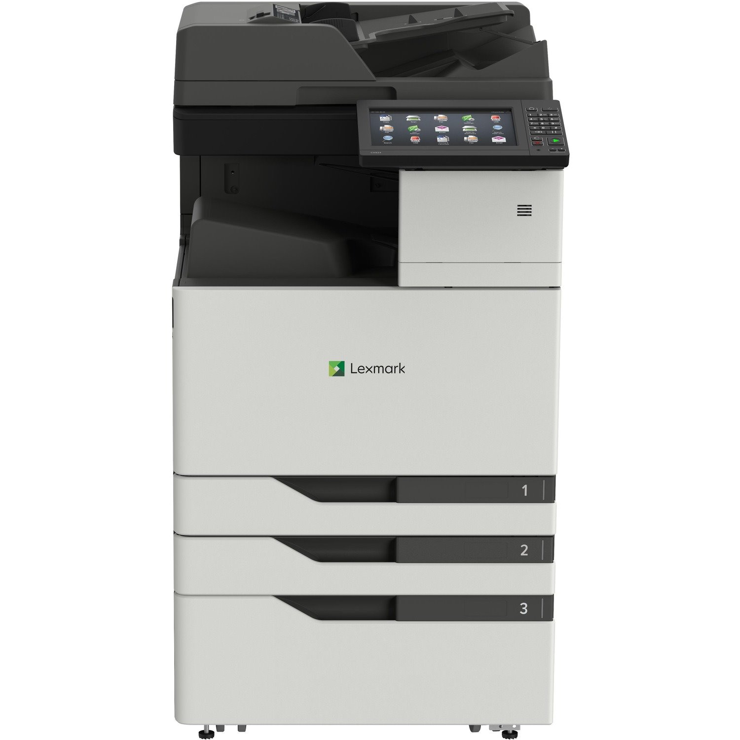 Lexmark CX920 CX924dxe Laser Multifunction Printer-Color-Copier/Fax/Scanner-65 ppm Mono/Color Print-1200x1200 Print-Automatic Duplex Print-275000 Pages Monthly-3650 sheets Input-Color Scanner-1200 Optical Scan-Color Fax-Gigabit Ethernet