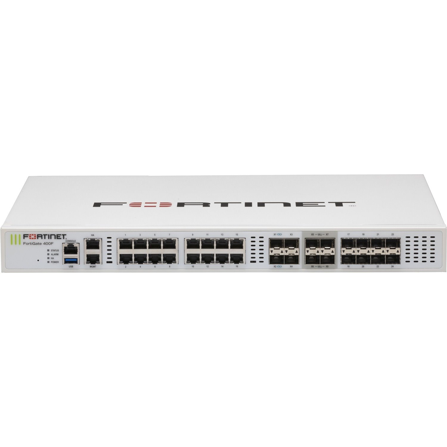 FortiGate-400F 18 x GE RJ45 ports (including 1 x MGMT port, 1 X HA port, 16 x switch ports), 8 x GE SFP slots, 8 x 10GE SFP+ slots, SPU NP7 and CP9 hardware accelerated, dual AC power supplies