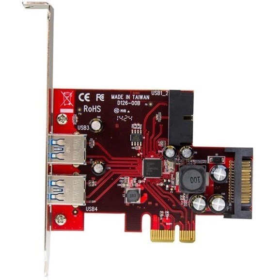 StarTech.com 4 Port PCI Express USB 3.0 Card - 5Gbps - 2 External & 2 Internal (IDC) - SATA Power