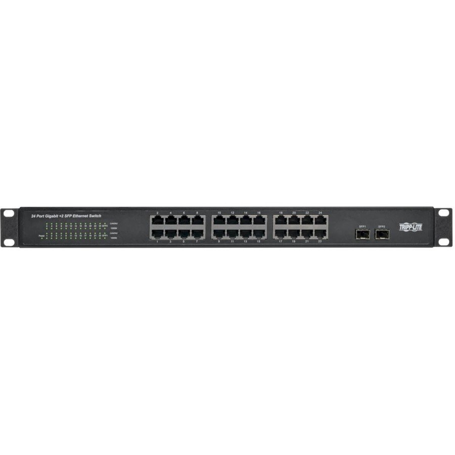 Eaton Tripp Lite Series 24-Port 10/100/1000 Mbps 1U Rack-Mount/Desktop Gigabit Ethernet Unmanaged Switch, 2 Gigabit SFP Ports, Metal Housing