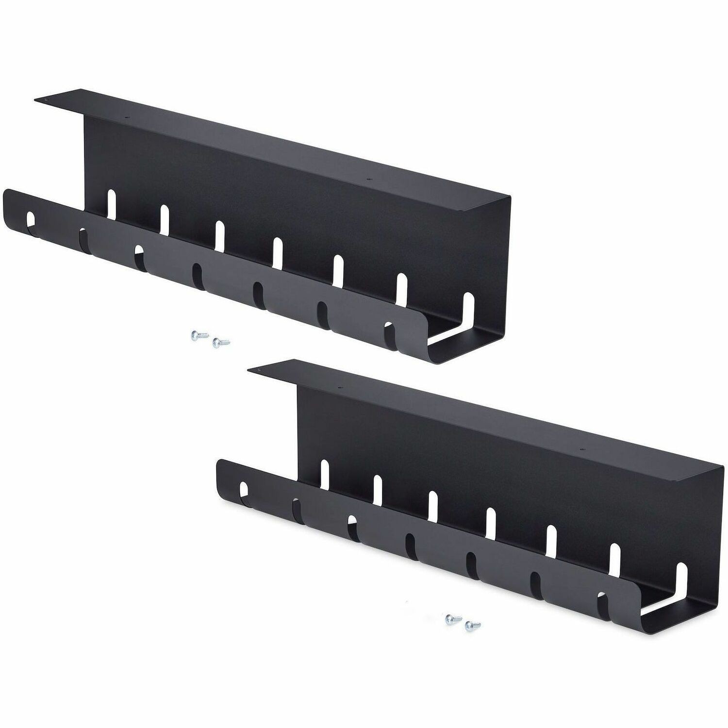 StarTech 2-Pack Under Desk Cable Management Tray, 42" long (21" per tray), Slotted Style, Screw-On Installation, Metal, Black, TAA