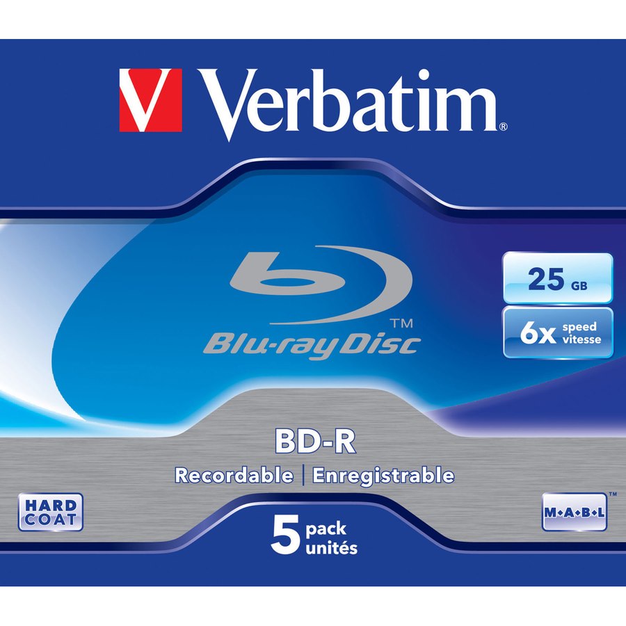 Verbatim 43715 Blu-ray Recordable Media - BD-R - 6x - 25 GB - 5