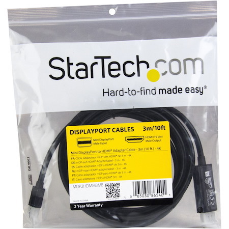 StarTech.com 10ft (3m) Mini DisplayPort to HDMI Cable, 4K 30Hz Video, Mini DP to HDMI Adapter/Converter Cable, mDP to HDMI Monitor/Display