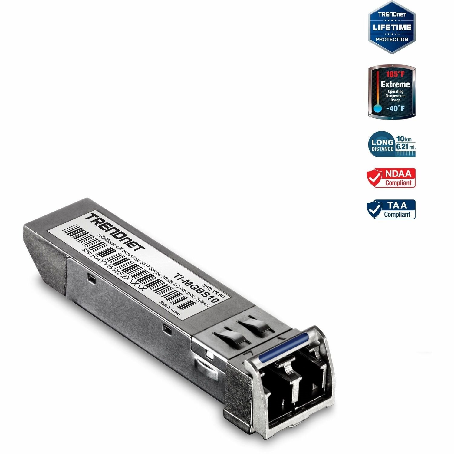 TRENDnet TI-MGBS10 SFP (mini-GBIC) - 1 x LC Duplex 1000Base-LX Network - TAA Compliant