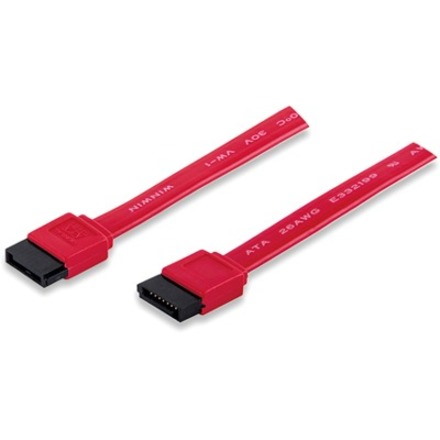 Manhattan SATA Data Cable, 7-Pin, 50cm, Male to Male, 6 Gbps, Red, Lifetime Warranty, Polybag