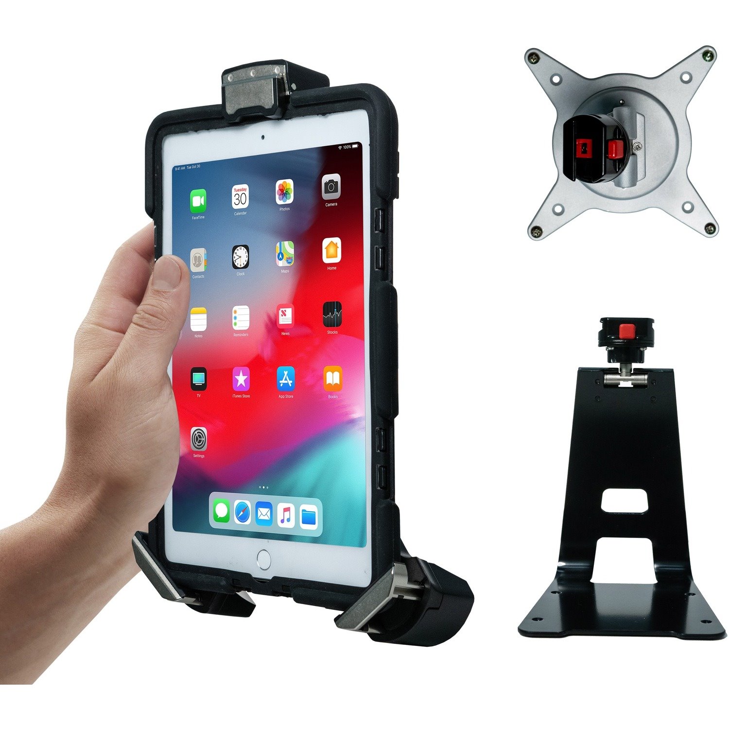 CTA Digital Tri-Grip Tablet Security Clasp with Quick-Connect Base and VESA Mount for 7-13 inch tablets, including the iPad 10.2-inch (7th/ 8th/ 9th Gen)