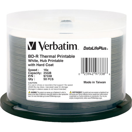 BD-R 25GB 16X DataLifePlus White Thermal Printable, Hub Printable - 50pk Spindle
