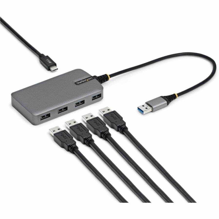 StarTech.com 4-Port USB-A Hub, 5Gbps, Bus Powered, USB-A to 4x USB-A Hub with USB-C Auxiliary Power Input, Portable USB Hub