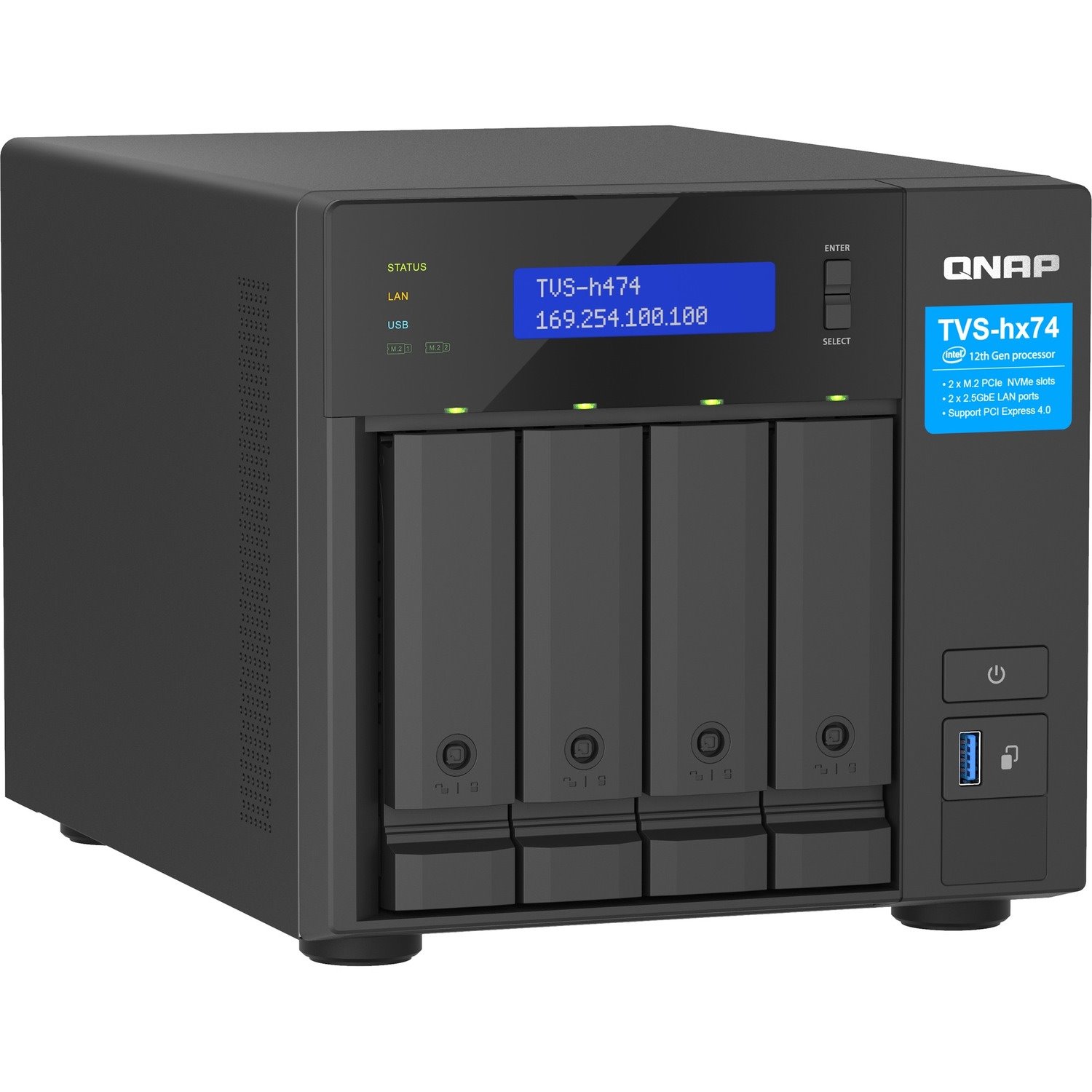 QNAP TVS-h474-PT-8G 4 x Total Bays SAN/NAS Storage System - 5 GB Flash Memory Capacity - Intel Pentium Gold G7400 Dual-core (2 Core) 3.70 GHz - 8 GB RAM - DDR4 SDRAM Tower