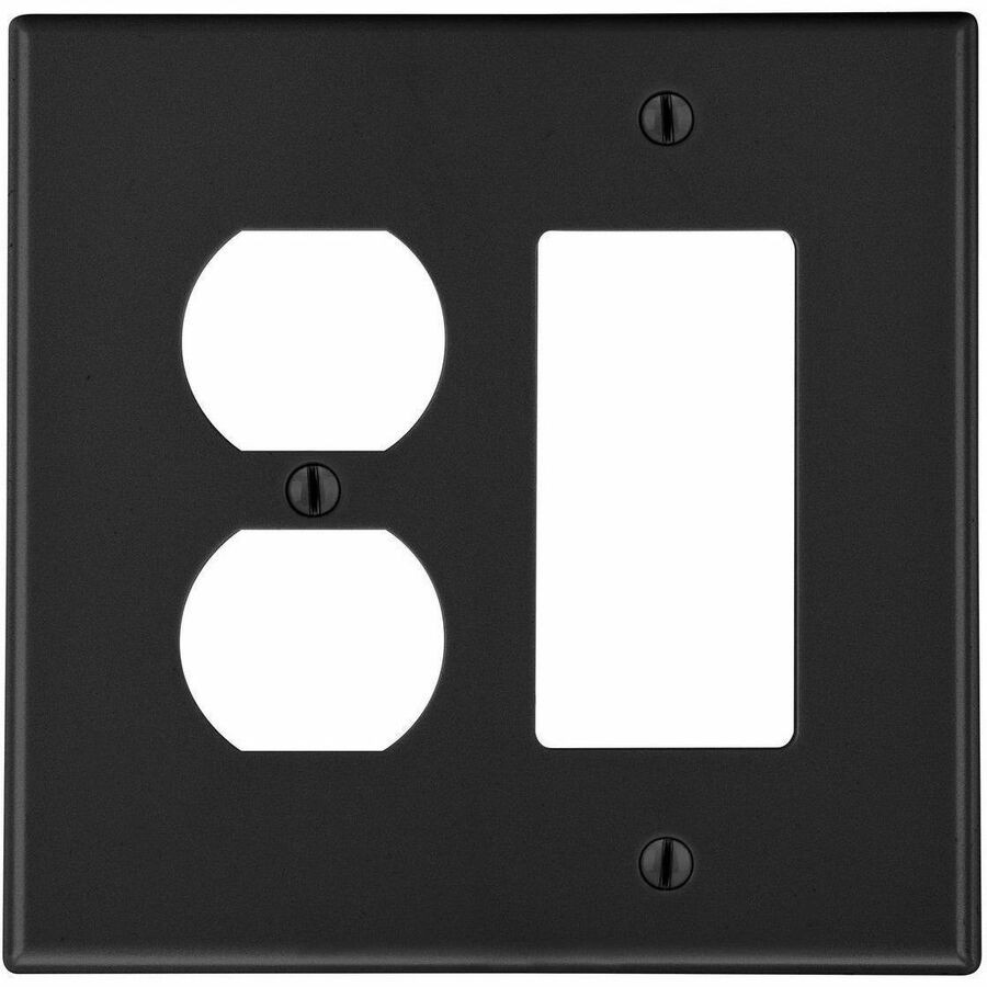 Hubbell Wallplt, M-Size, 2-G, 1) Dup 1) Dec, BK