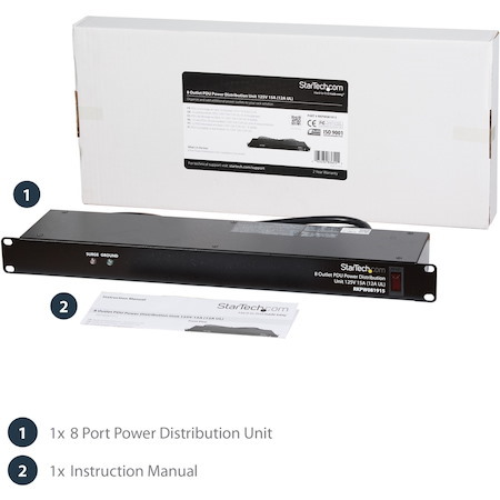 StarTech.com Rackmount PDU with 8 Outlets with Surge Protection - 19in Power Distribution Unit - 1U