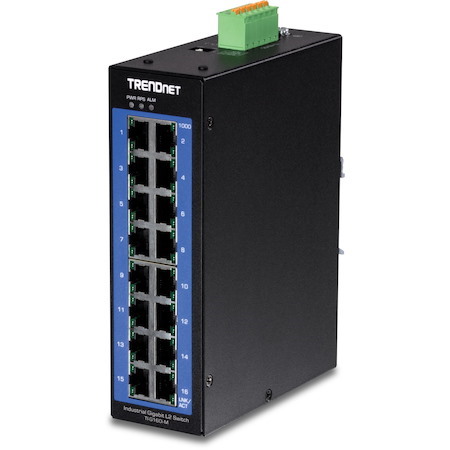 TRENDnet 16-Port Industrial Gigabit L2 Managed DIN Rail Switch, 16 x Gigabit Ports, Wide Temperature Layer 2 Switch, 32 Gbps Switching Capacity, Black, TI-G160i-M