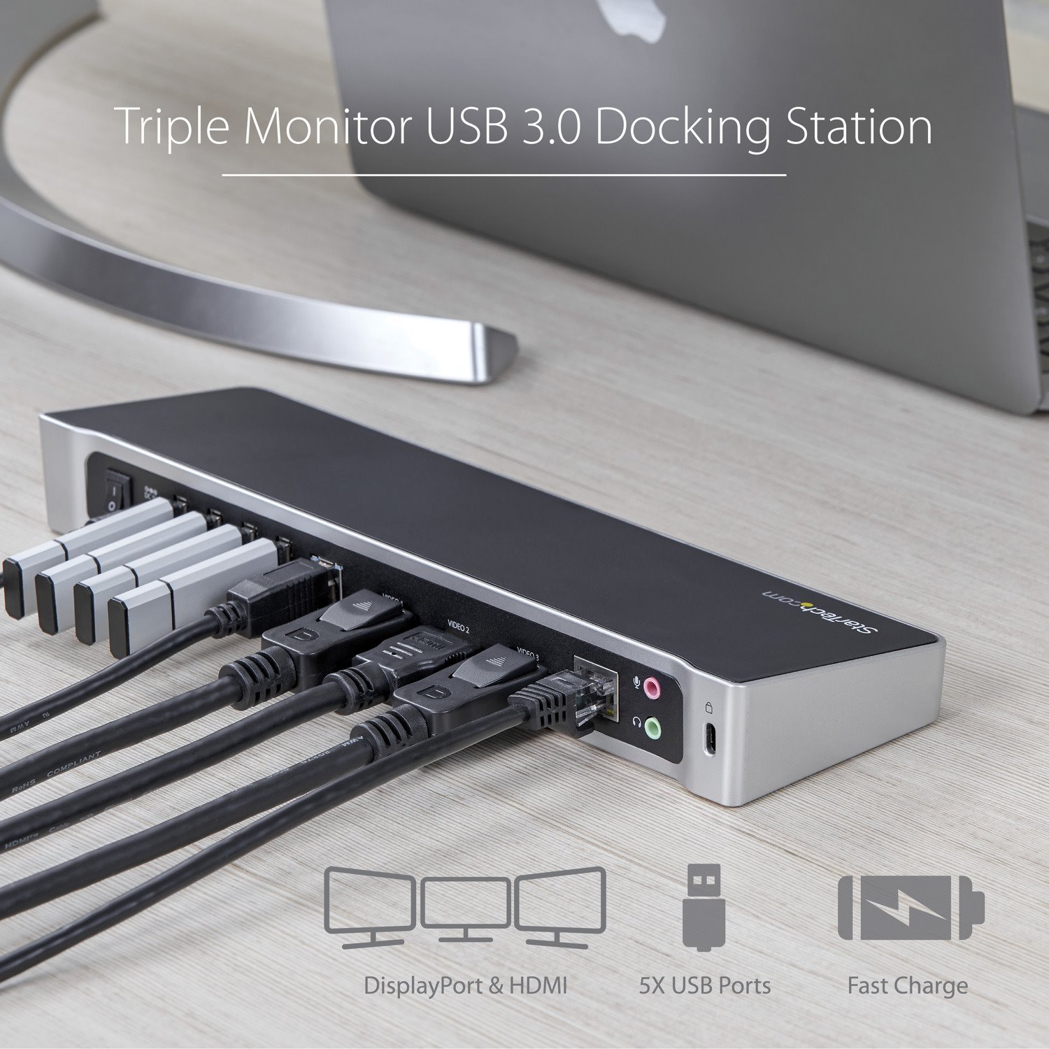 StarTech.com USB 3.0 Triple Monitor Docking Station - Compatible with Windows / macOS - Supports Three Displays - 2 x DisplayPort and HDMI or 4K Ultra HD on a Single Monitor - USB3DOCKH2DP