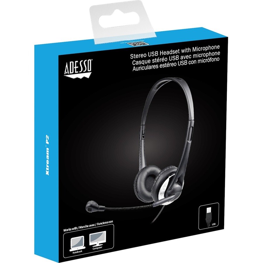 Adesso Xtream P2 Wired Over-the-head Stereo Headset - Black