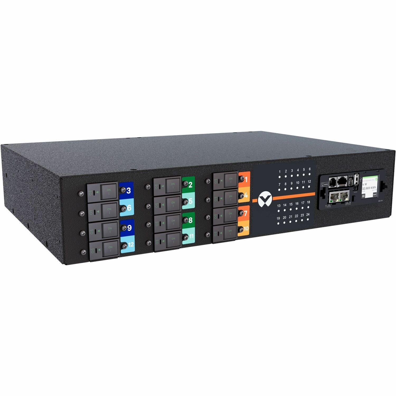Vertiv PowerIT VP7U62A2 Switched Outlet Level Monitoring HD rPDU, Horizontal, Three Phase, 24 Combination C13/C19 Outlets, 60/63A, 240/415V WYE, 2U