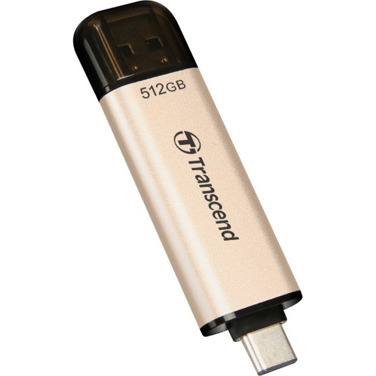 Transcend JetFlash 930C 512 GB USB 3.2 (Gen 1) Type A, USB 3.2 (Gen 1) Type C Flash Drive - Gold