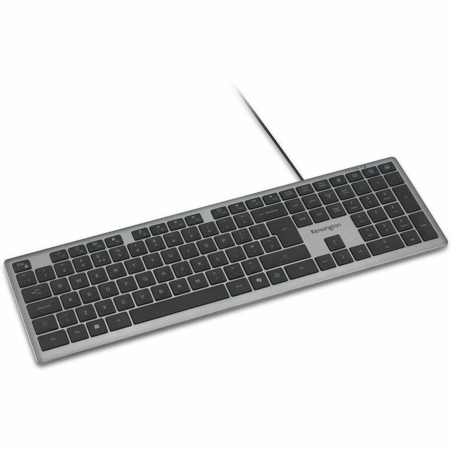 Kensington KB515 Keyboard - Full-size - Cable Connectivity - USB Type A, USB Type C Interface - English (UK) - Space Gray