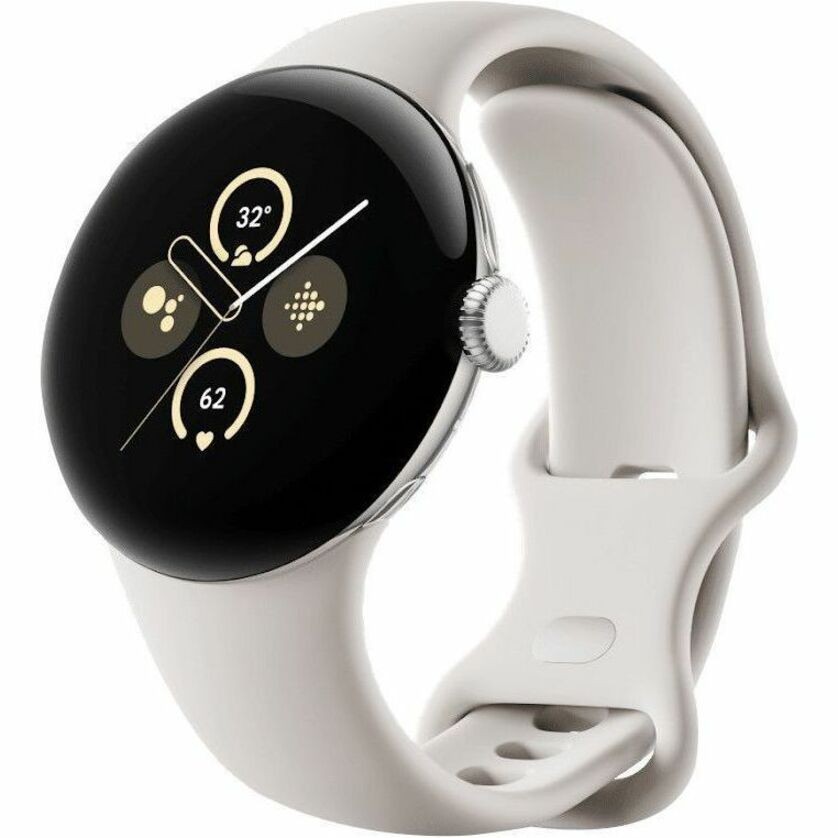 Google Pixel Watch G4TSL Smart Watch - Round Case Shape - 12.30 mm Case Height - Polished Silver Case Color - Porcelain Band Color - Aluminium Body Material - Aluminium Case Material - Fluoroelastomer Band Material - Wireless LAN - 4G - LTE, UMTS