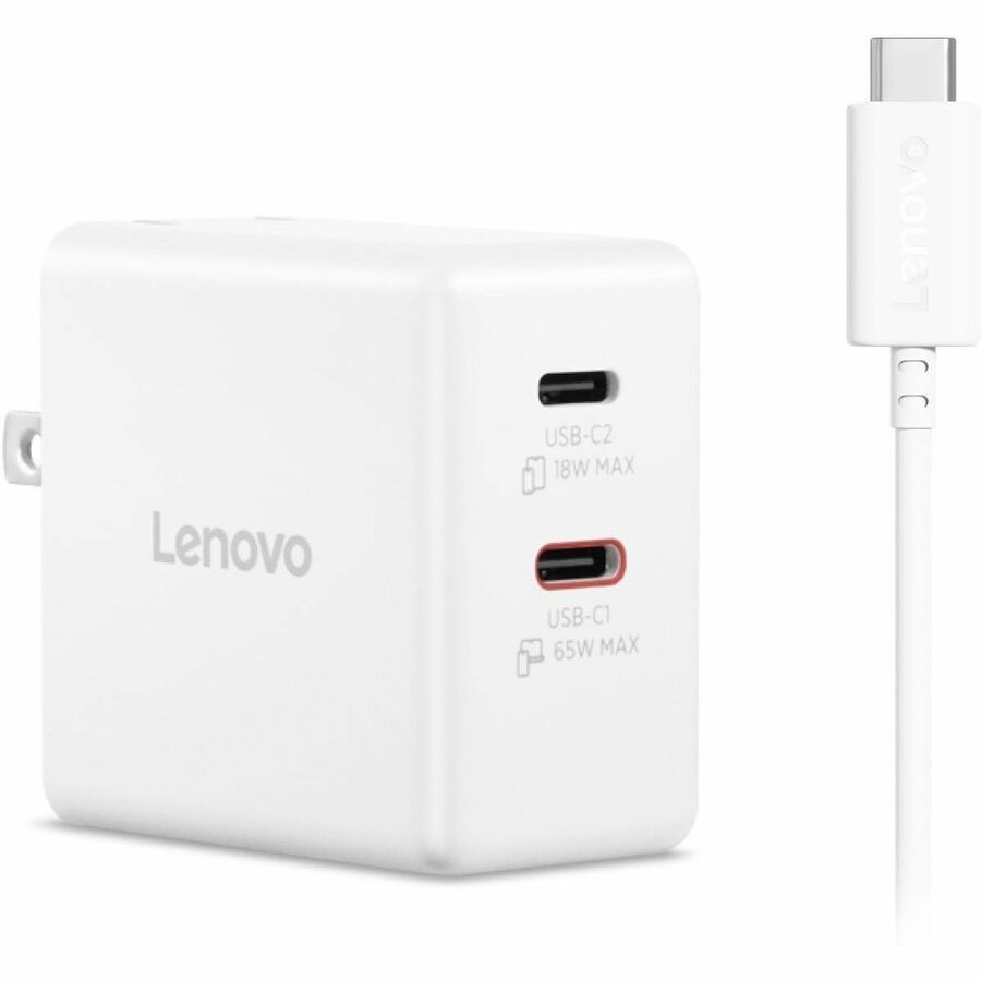Lenovo Dual Usb-C 65W Gan Power Adapter - White
