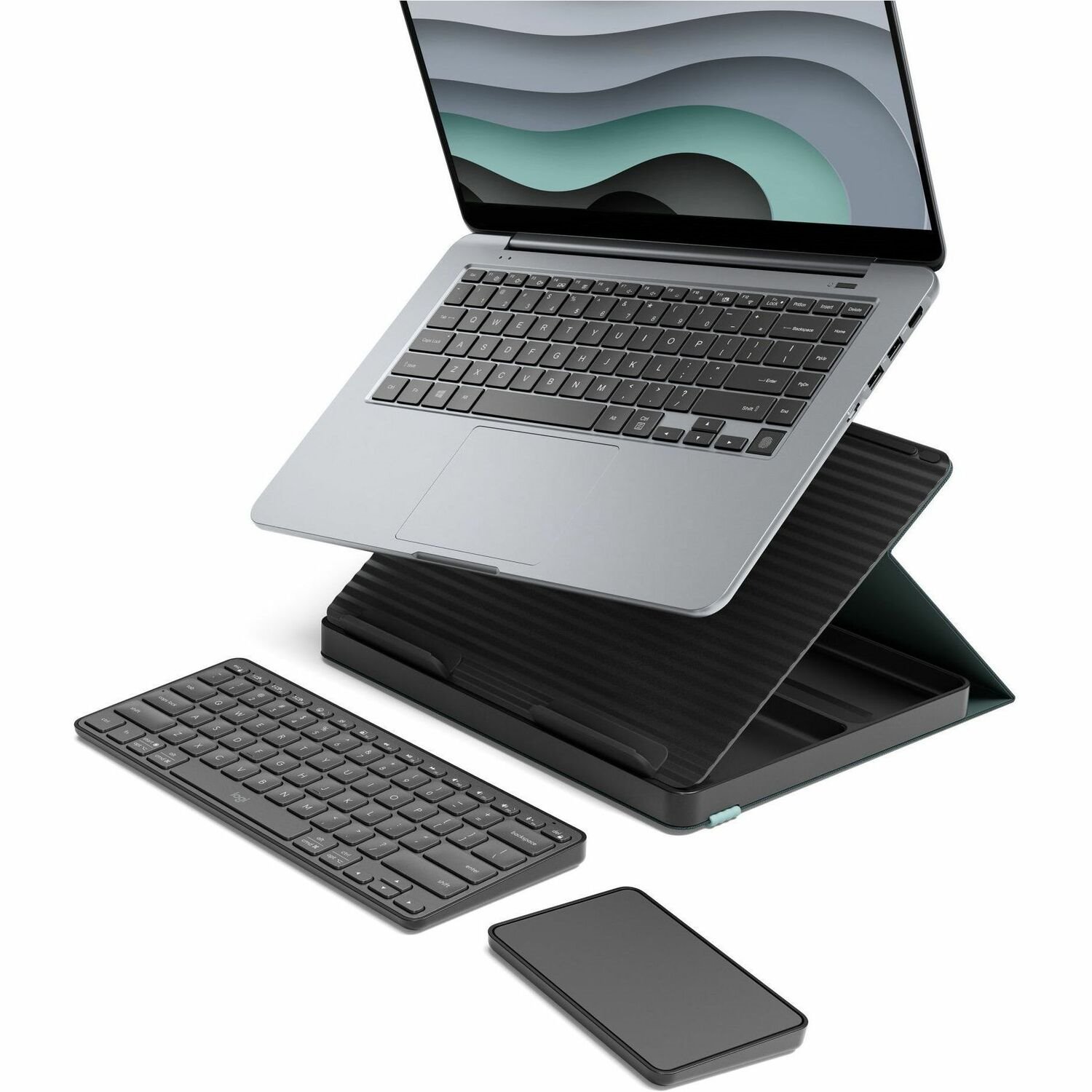 Logitech Casa Pop-Up Desk Work From Home Kit with Laptop Stand, for Laptop/MacBook (10" to 17"), Green/Graphite