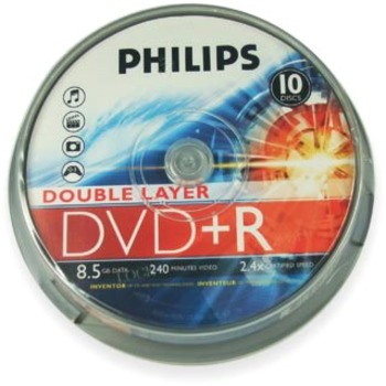 Philips DR8S8B10F/00 DVD Recordable Media - DVD+R DL - 8x - 8.50 GB - 10