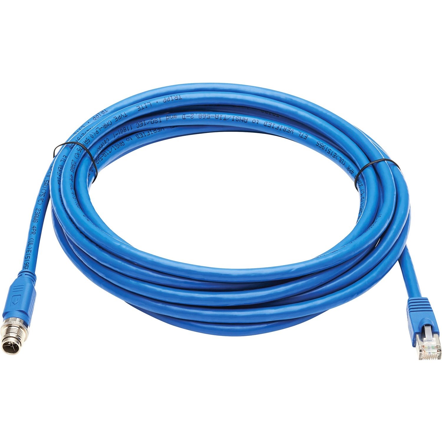 Eaton Tripp Lite Series M12 X-Code Cat6a 10G F/UTP CMR-LP Shielded Ethernet Cable (M12 M/RJ45 M), IP68, PoE, Blue, 10 m (32.8 ft.), TAA