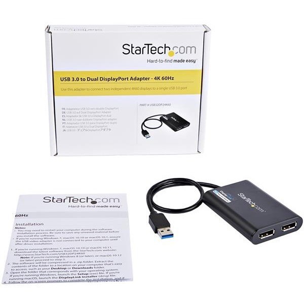 StarTech.com USB to Dual DisplayPort Adapter - 4K 60Hz - USB 3.0 5Gbps - USB Dual Monitor Adapter - Dual DisplayPort Adapter - DisplayLink Certified