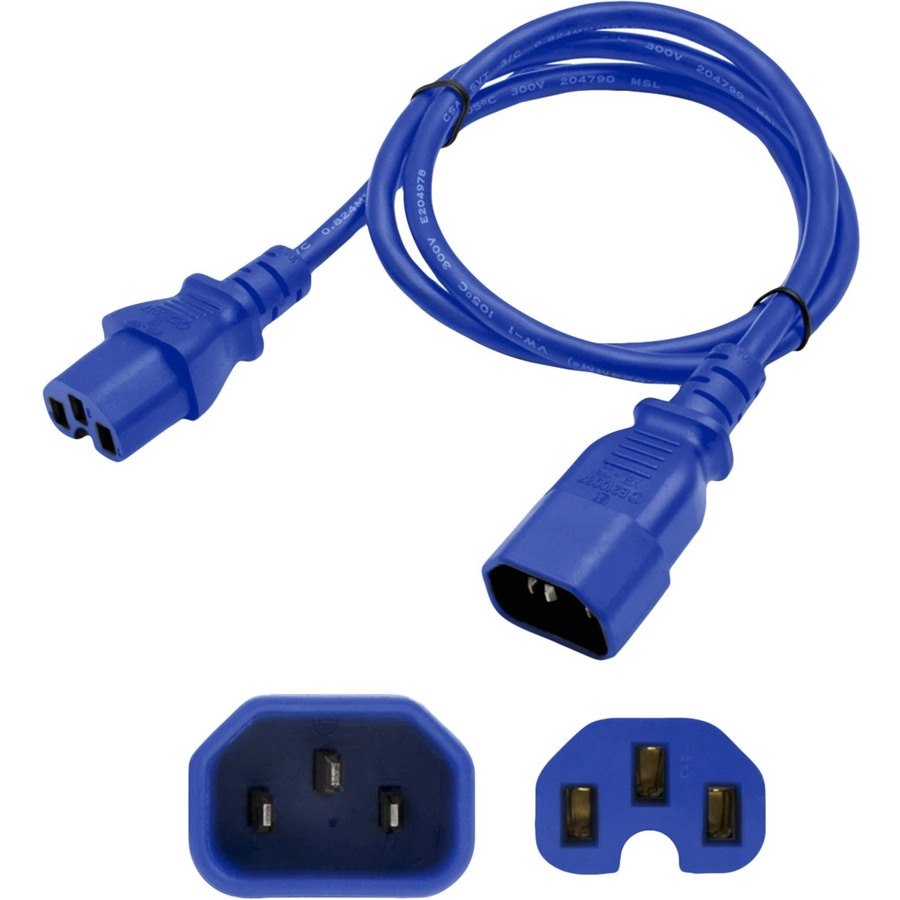 AddOn 3ft C14 Male to C15 Female 14AWG 100-250V at 15A Blue Power Cable