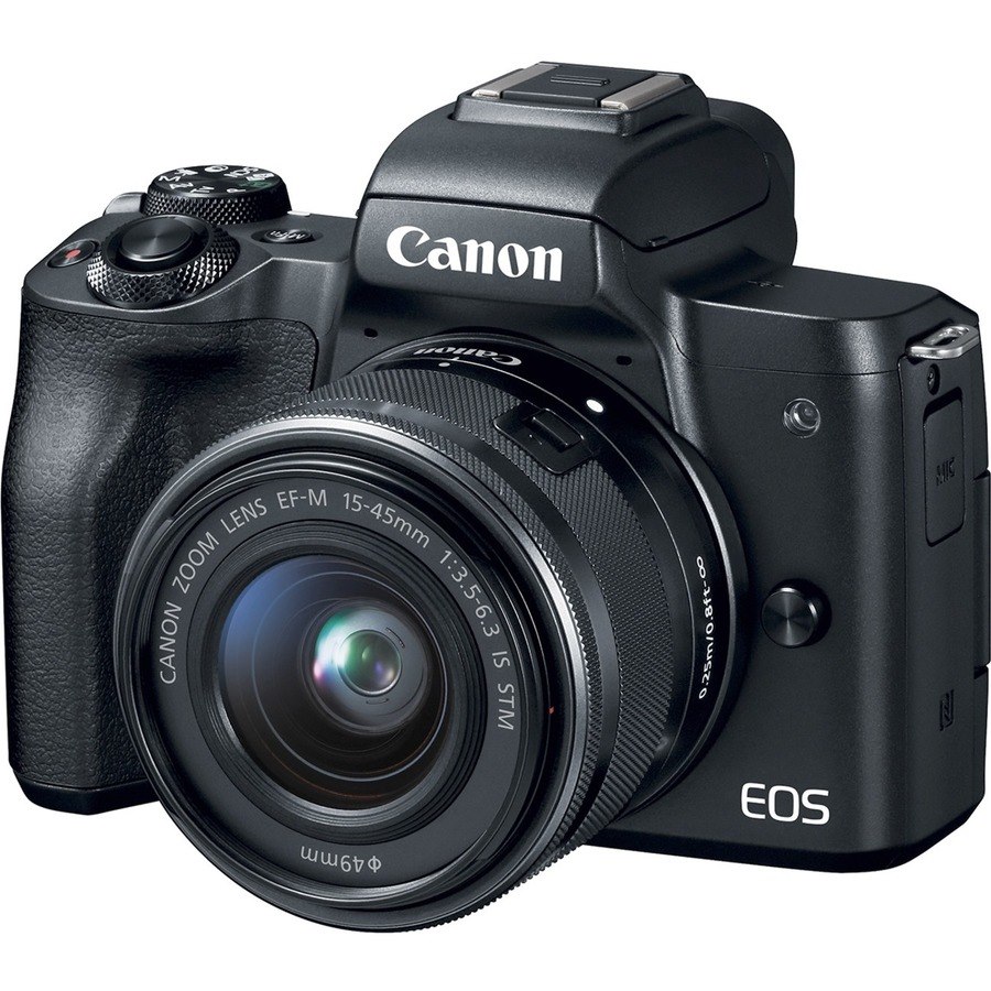 Canon EOS M50 24.1 Megapixel Mirrorless Camera with Lens - 0.59" - 1.77" (Lens 1), 2.17" - 7.87" (Lens 2) - Black