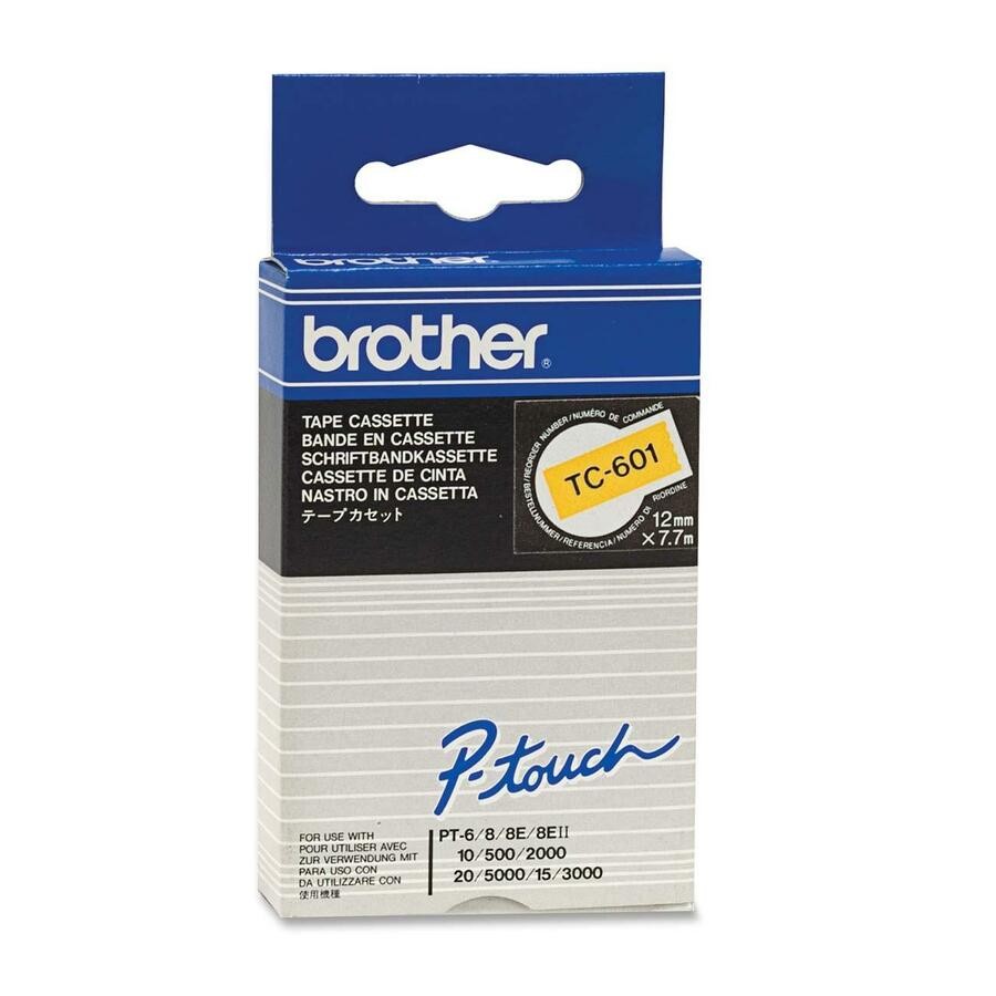 Brother TC-601 - 12MM BLACK ON YELLOW TC TAPE