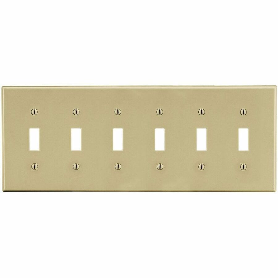 Bryant Wallplate, 6-Gang, 6) Toggle, Ivory