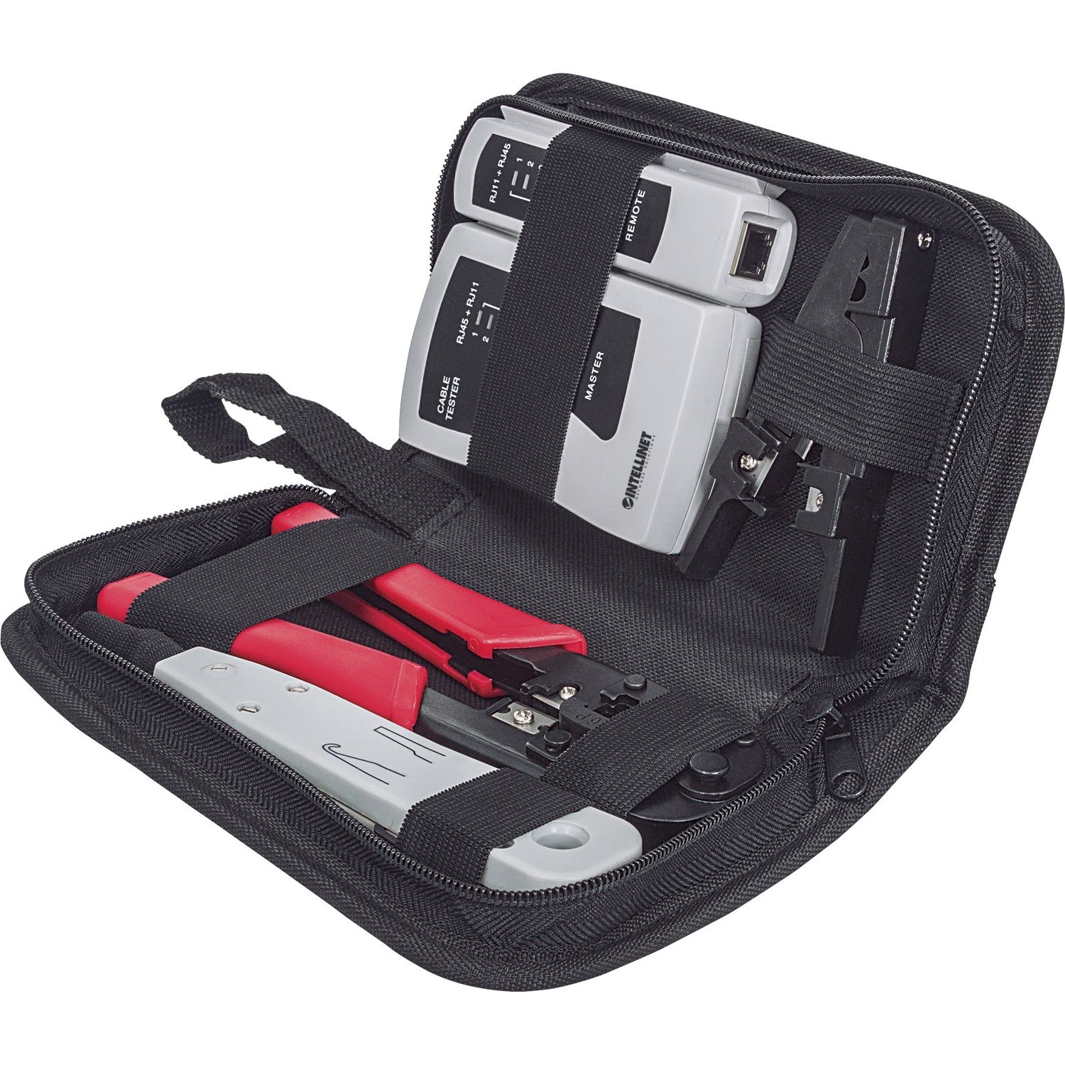 Intellinet Network Solutions 4-Piece Network Tool Kit Composed of LAN Tester, LSA Punch Down Tool, Crimping Tool and Cutter/Stripper Tool