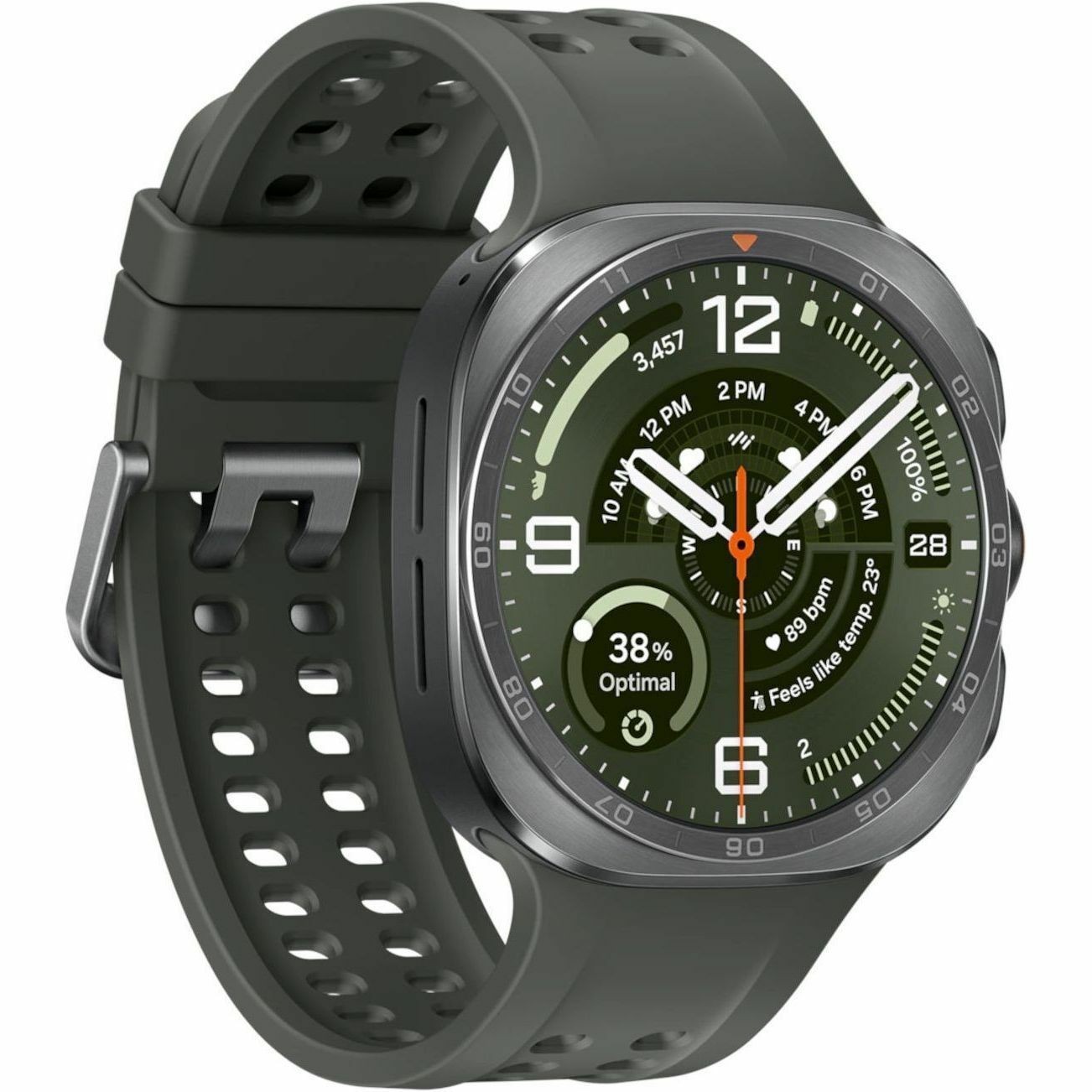 Samsung Galaxy Watch Ultra2 SM-L715F Smart Watch - 47.40 mm Case Height - 47.10 mm Case Width - Titanium Silver Body Color - Olive Band Color - Titanium Case Material - Wireless LAN - 4G - LTE, UMTS